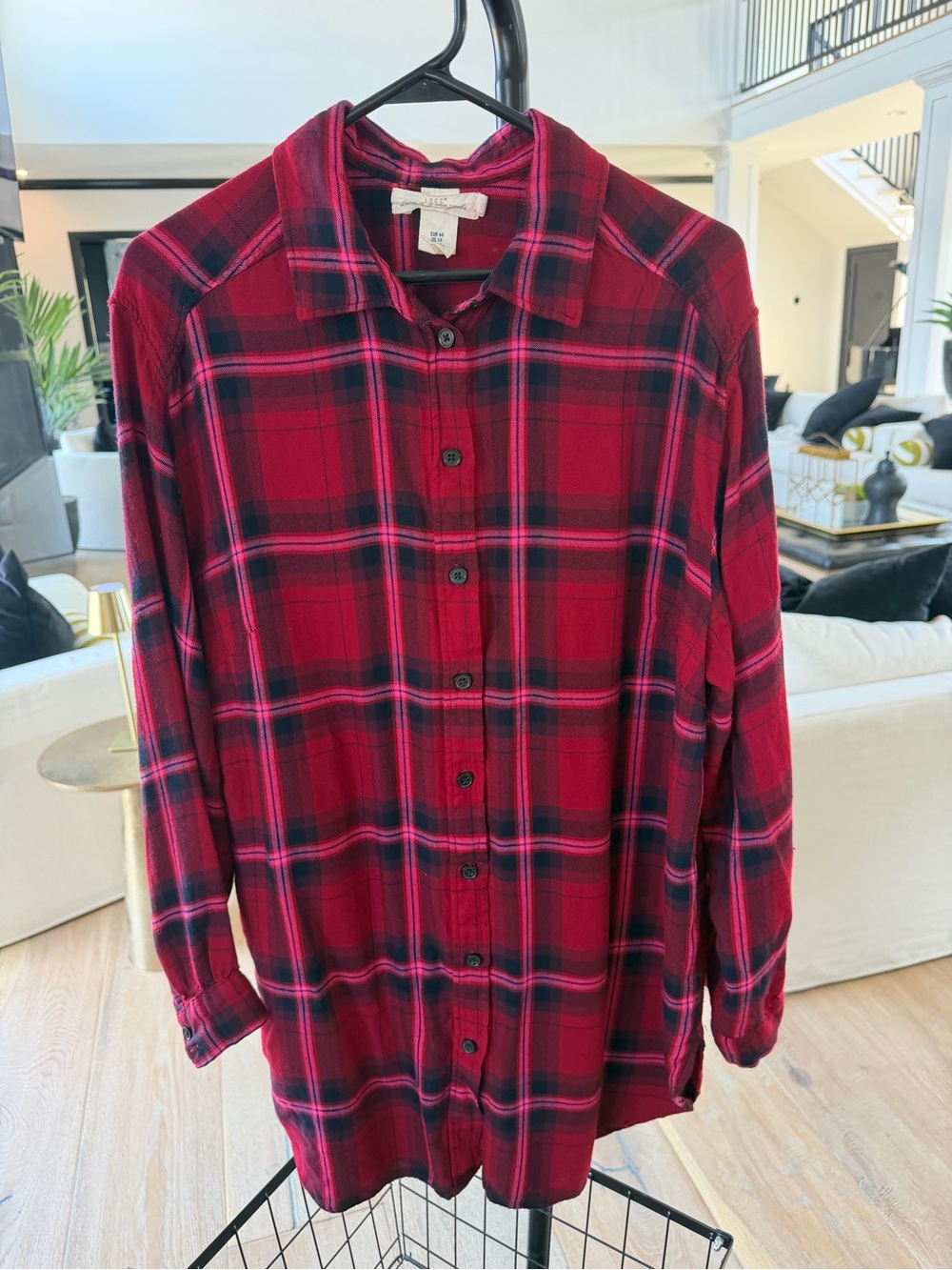 Women’s Red Plaid Button-Down Shirt - Relaxed Fit